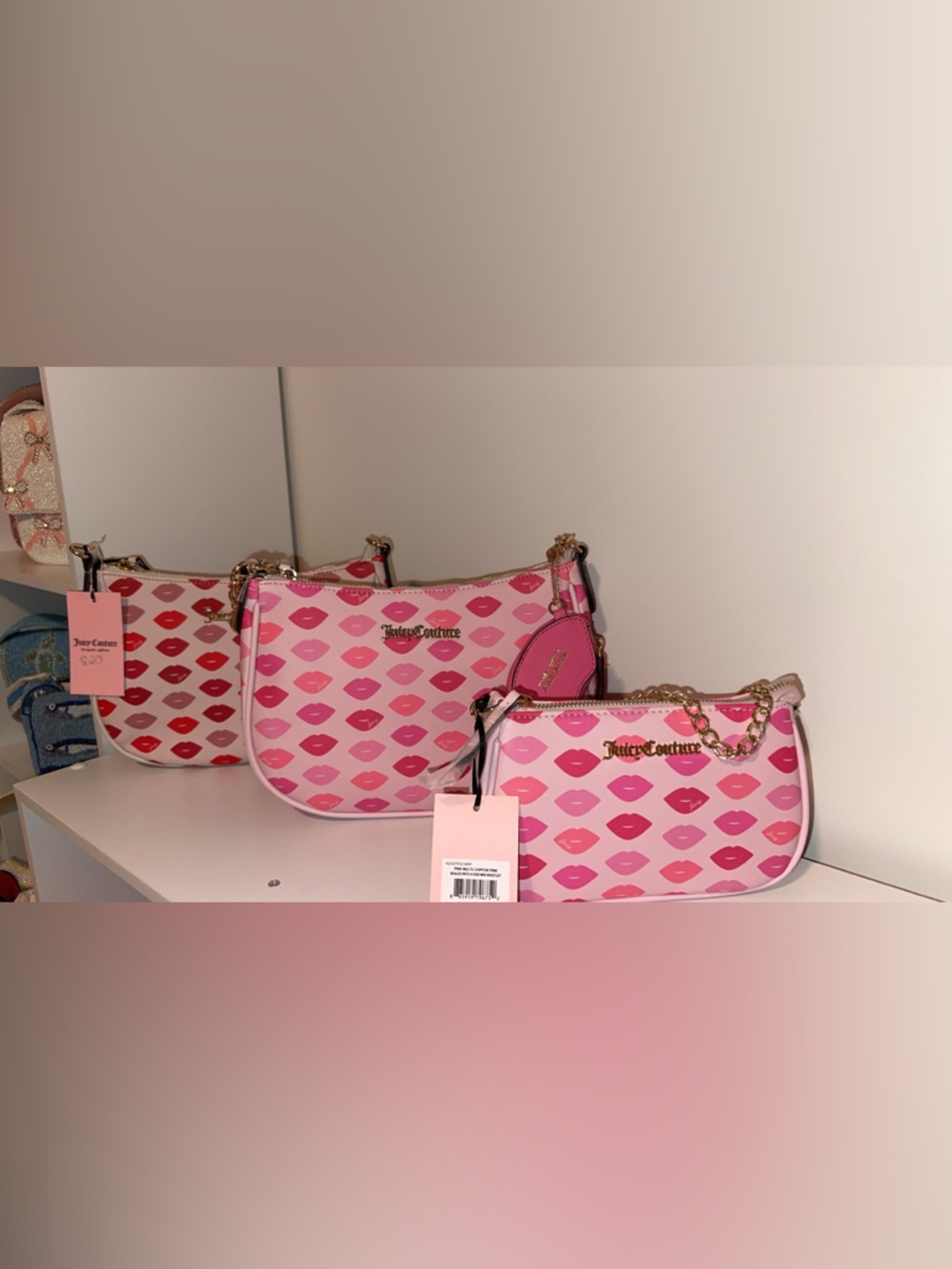 Juicy Couture Pink Kiss-Print Shoulder Bag set of 2!!! *WHITE HAS SOLD*